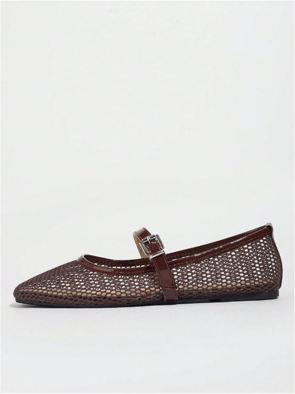 Women's Lace Mesh Ballet Flats Shoes Brown B Square Closed Toe Shoes Summer Flat - Picture 3 of 5